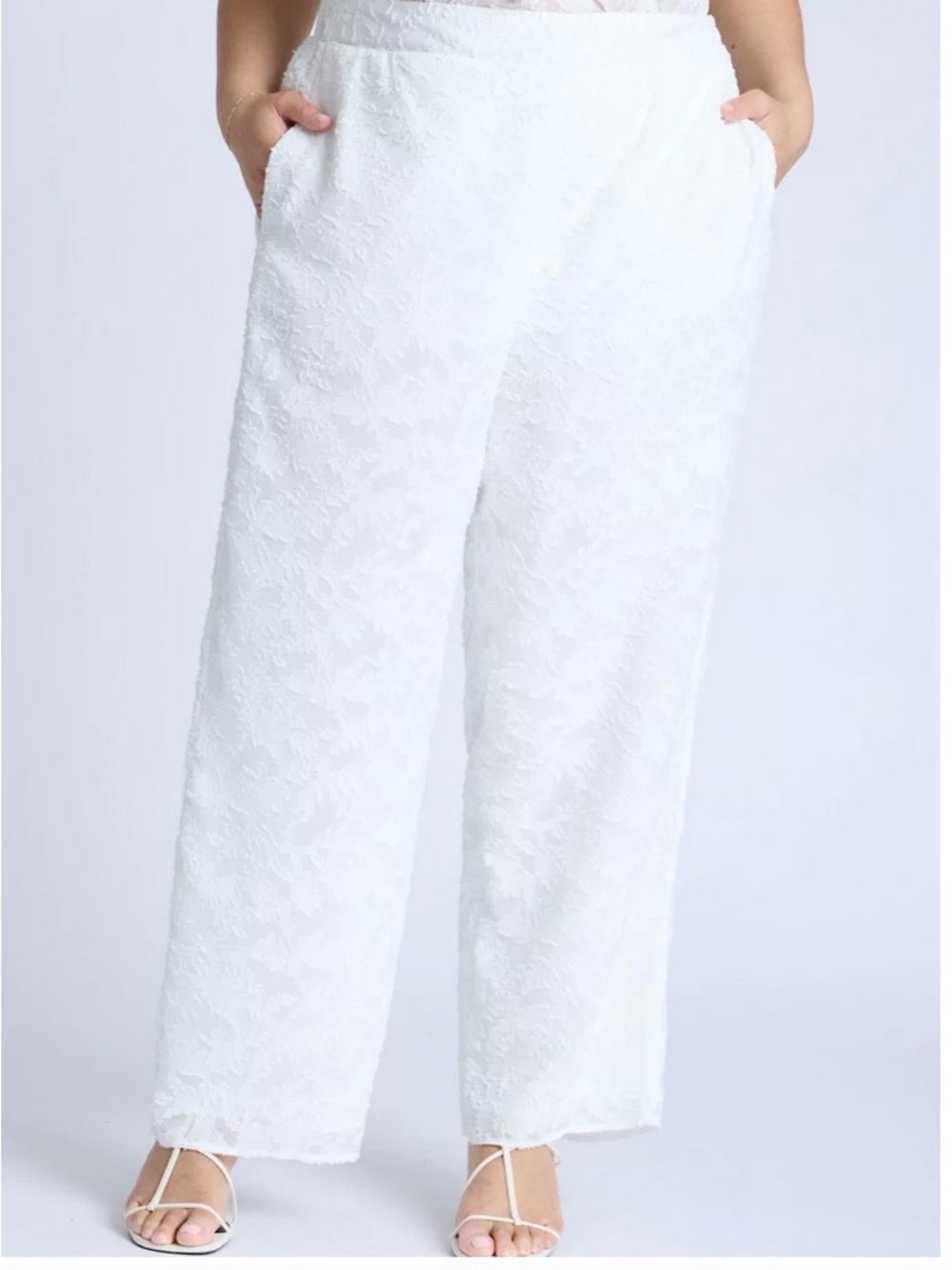 Eloquii White Wide-Leg Lace Overlay Pants
